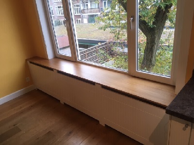 Radiatorombouw facet gefreesd met eikenhout blad